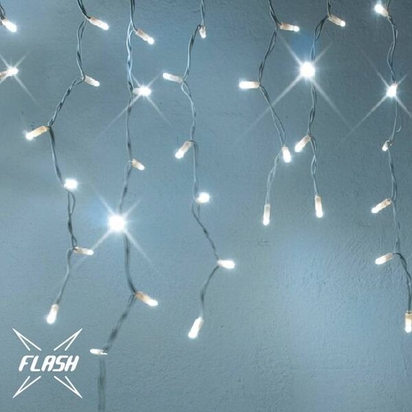 DECOLED Easy Fix venkovní LED rampouchy, světelné, 300 × 90 cm, ledově bílá s FLASH, 174 diod, bílý kabel, IP67