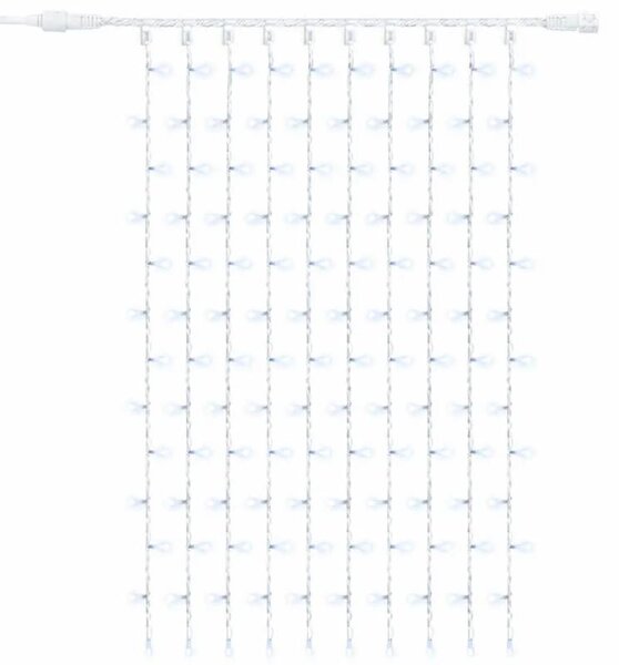 DECOLED Easy Fix LED světelný závěs venkovní, 100 × 150 cm, ledově bílá s FLASH, 150 diod, bílý kabel, IP67, prodlužovací