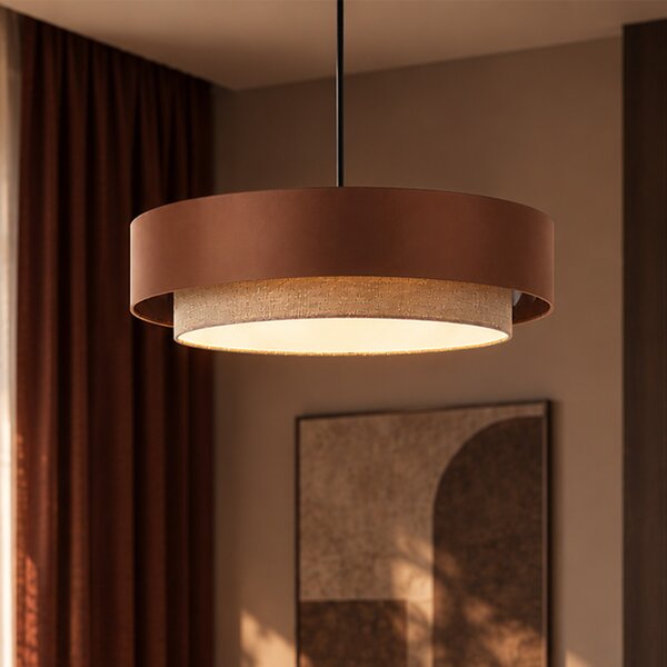 Moderní závěsné svítidlo tmavě bronzové s taupe 50 cm 3-světelné – Drum Duo