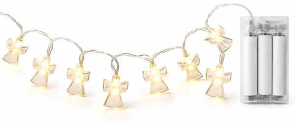DECOLED LED světýlka na baterie, akryloví andílci, 1,5 m, teple bílá, 10 diod, čirý kabel, IP20 interiér, 2 × AA