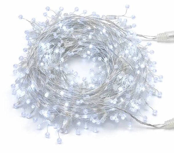 DECOLED Eco Fix světelný řetěz venkovní s krystalky, 8 m, ledově bílá, 80 diod, 24 V, čirý kabel, IP44