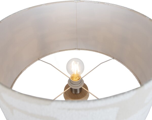 Dřevěná trojnožka stojací lampa s bílým a béžovým pruhovaným stínidlem 50cm - Lou