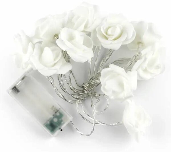 DECOLED LED světýlka na baterie, růžičky, 1,8 m, teple bílá, 10 diod, čirý kabel, IP20 interiér, 2× AA