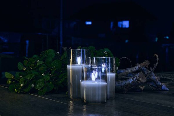 DECOLED LED svíčka ve skle na baterie, Ø 7,5 × 10 cm, šedá, 2× AA