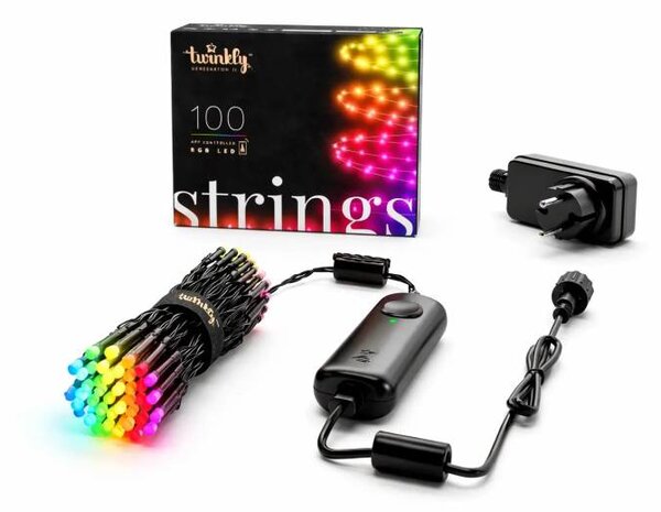 LEDWORKS Barevná světýlka venkovní Twinkly strings světelný řetěz 8 m, 100 diod RGB, černý kabel, IP44