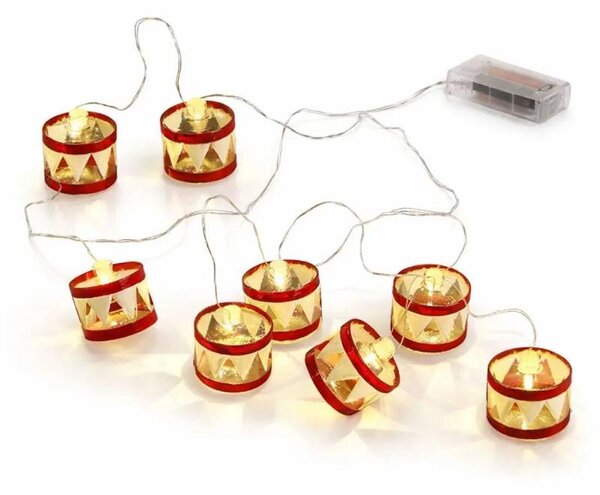 SIRIUS LED světýlka na baterky 1,5 m červené bubínky, teplá bílá, čirý kabel IP20 interiér, 2× AA