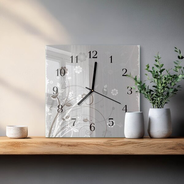 Skleněné hodiny na stěnu Květiny zskc-30x30-00057395