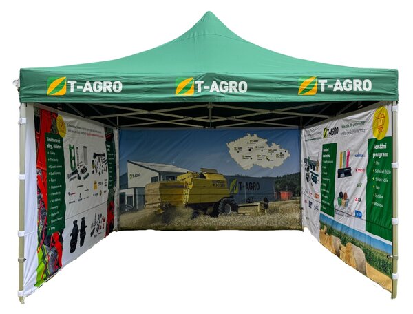 TENTino SET - Nůžkový párty stan 4x4 m s jednostranným potiskem Typ konstrukce: BIG HEXAGON, Rozsah potisku: pouze střecha, Plachtovina - gramáž: polyester 230 g/m2