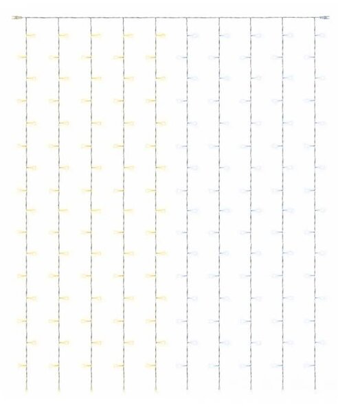 DECOLED Easy Fix LED světelný závěs venkovní, 100 × 150 cm, bi-color ledově a teple bílá, 150 diod, bílý kabel, IP44, prodlužovací