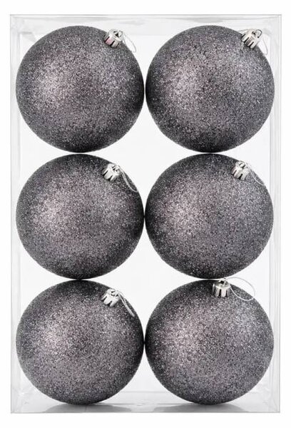 DECOLED Sada vánočních ozdob šedá glitter 10 cm plastová koule, balení 6 ks
