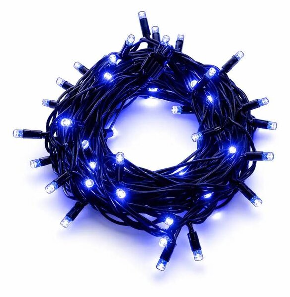 DECOLED Easy fix LED světelný řetěz, 5 m, venkovní, modrý, 50 diod, černý kabel, IP67