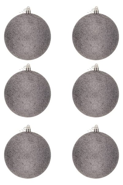 DECOLED Sada vánočních ozdob šedá glitter 10 cm plastová koule, balení 6 ks