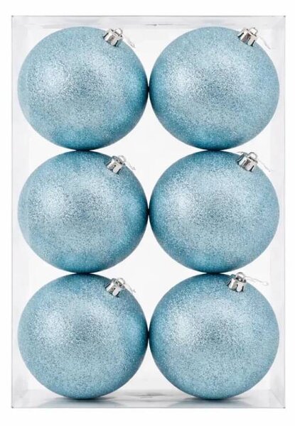 DECOLED Sada vánočních ozdob světle modrá glitter 10 cm plastová koule, balení 6 ks
