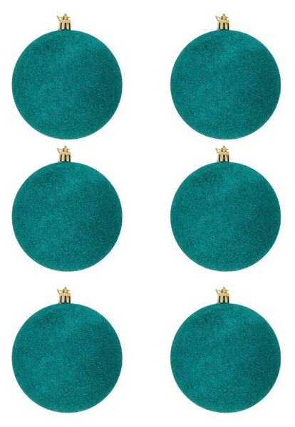 DECOLED Sada vánočních ozdob paví zelená 10 cm plastová koule glitter, balení 6 ks