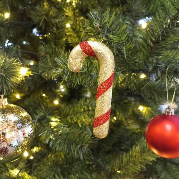 DECOLED Sada vánočních ozdob berlička lízátko, 12 cm, zlatá červená, balení 10 ks