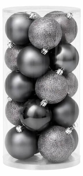 DECOLED Sada vánočních ozdob šedá 8 cm plastové koule, 12× matná, 12× glitter, balení 24 baněk