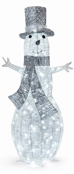 DECOLED 3D LED svítící sněhulák, 107 cm, ledově bílá s Flash, 120 LED, bílo stříbrný, IP44