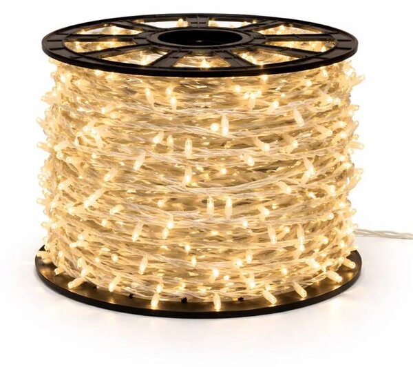 DECOLED Easy Fix LED světelný řetěz, 100 m, venkovní, teple bílá s FLASH, 1000 diod, bílý kabel, IP67, cívka