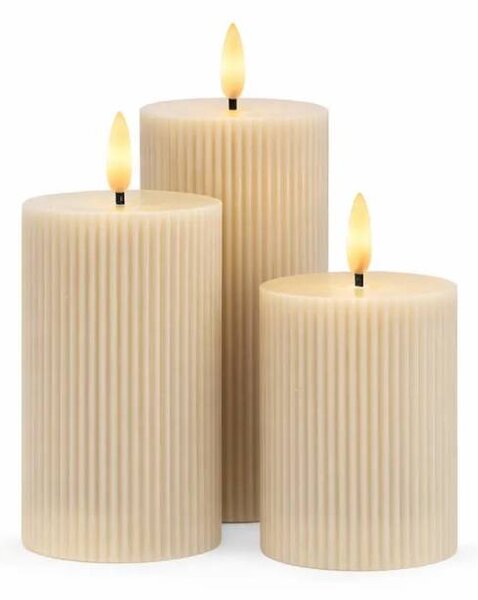 SIRIUS LED svíčky z pravého vosku dobíjecí Smilla, sada 3 ks, výška 10/12,5/15 cm, ø 7,5 cm, šedá, bez stanice
