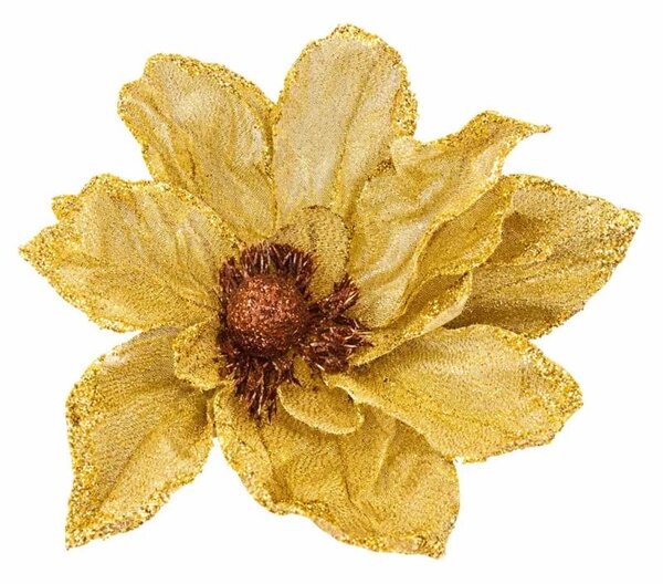 DECOLED Dekorace umělý květ se svorkou, krémová, 20 cm, látka