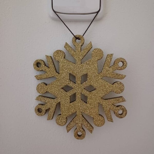 DECOLED Vánoční ozdoba vločka III, pr. 15 cm, zlatá, překližka, venkovní