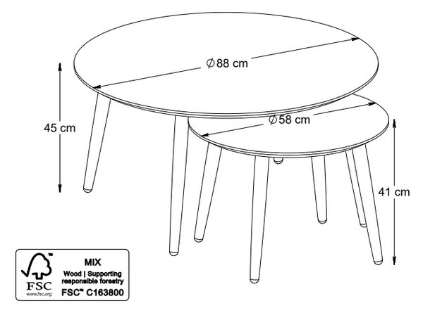 Sada konferenčních stolků Paricia 88 cm černý dub