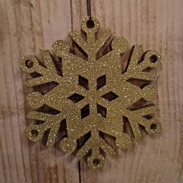 DECOLED Vánoční ozdoba vločka III, pr. 15 cm, zlatá, překližka, venkovní