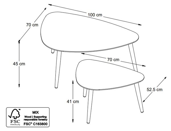 Sada konferenčních stolků Paricia 100 cm přírodní dub