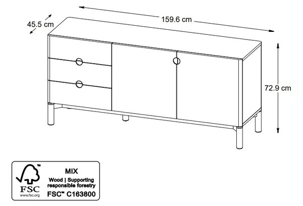 Designová komoda Takayoshi 160 cm tmavě hnědá