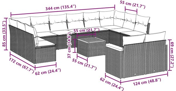13dílný zahradní sedací souprava s poduškami černý polyratan