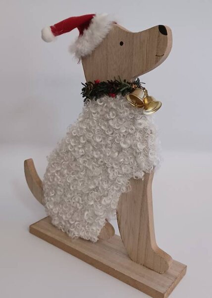 DECOLED Dřevěná dekorace na stůl pes 21,5 × 26 cm, stojící