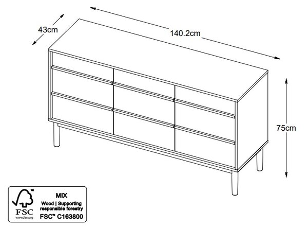 Designová komoda Zayleigh 140 cm vzor dub