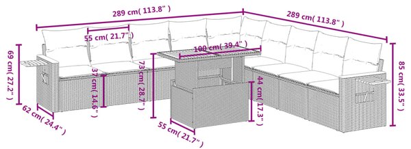 11dílná zahradní sedací souprava s poduškami šedá polyratan 3273706