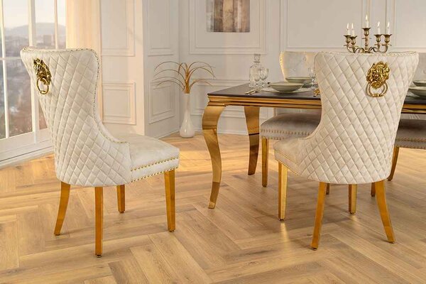 Designová židle Queen Lví hlava béžový samet