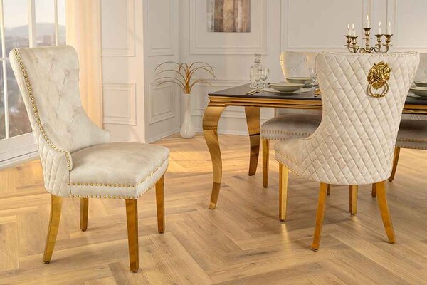 Designová židle Queen Lví hlava béžový samet