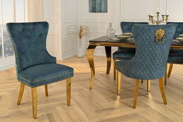Designová židle Queen Lví hlava petrolejový samet