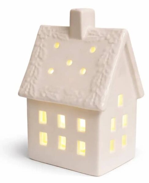 DECOLED LED dekorace keramický domeček, 8,5 × 6,9 × 12,9 cm, teple bílá, 2× LR44