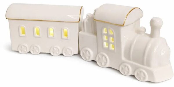 DECOLED LED svítící vláček, keramický, 28,5 × 10,1 × 9,3 cm, teple bílá, 2× LR44
