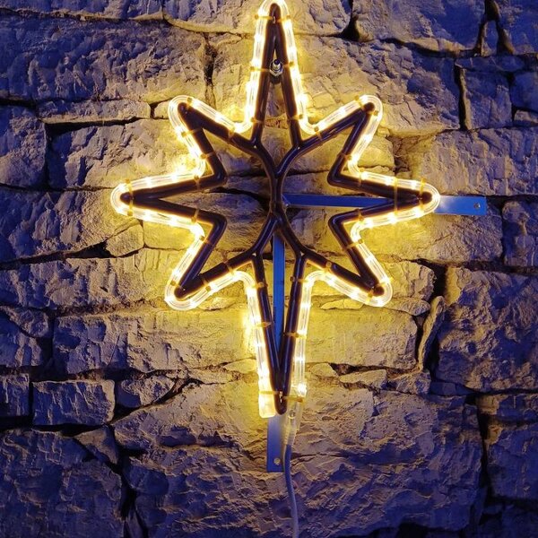 DECOLED Easy Fix 2D LED světelná hvězda X., 80 × 104 cm, teple bílá, závěsná, 3D tisk, zlatá