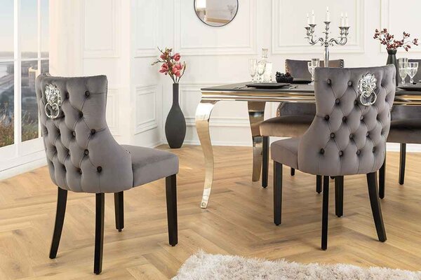 Designová židle Queen Lví hlava šedý samet