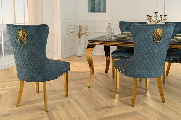 Designová židle Queen Lví hlava petrolejový samet