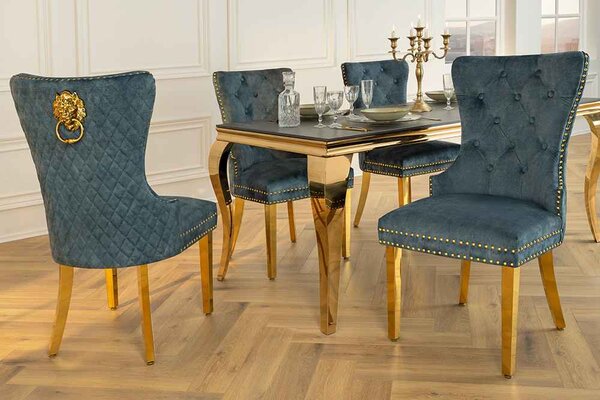 Designová židle Queen Lví hlava petrolejový samet