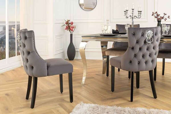 Designová židle Queen Lví hlava šedý samet
