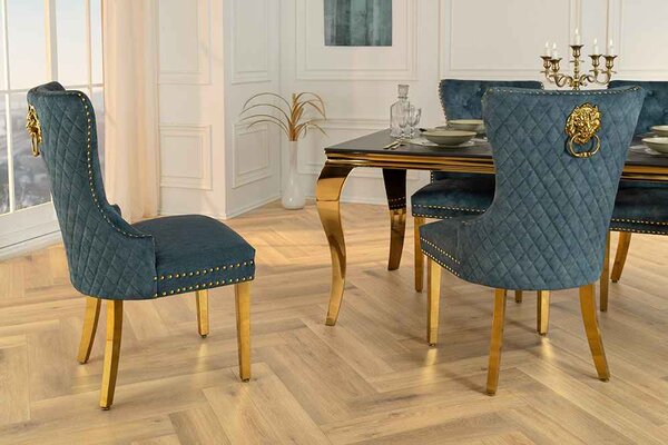 Designová židle Queen Lví hlava petrolejový samet
