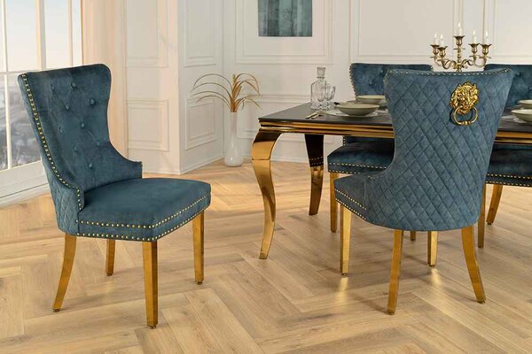 Designová židle Queen Lví hlava petrolejový samet