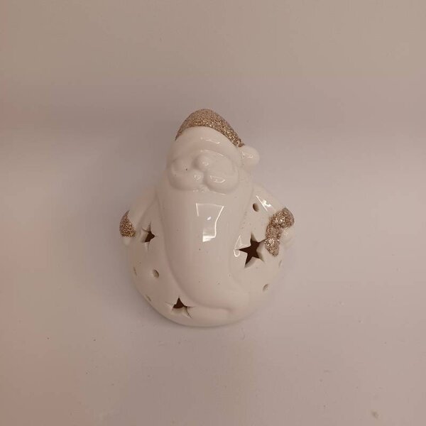 DECOLED LED keramický santa, 7,6 × 7 × 7,8 cm, teple bílá, 2× LR44