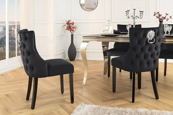 Designová židle Queen Lví hlava černý samet - skladem