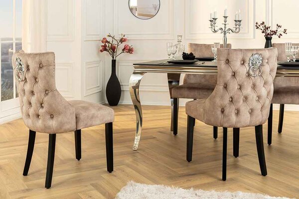Designová židle Queen II Lví hlava béžový samet