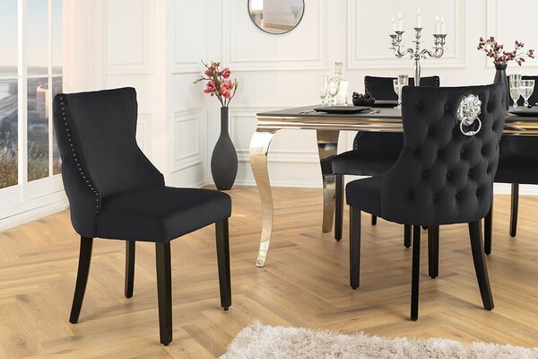 Designová židle Queen Lví hlava černý samet - skladem