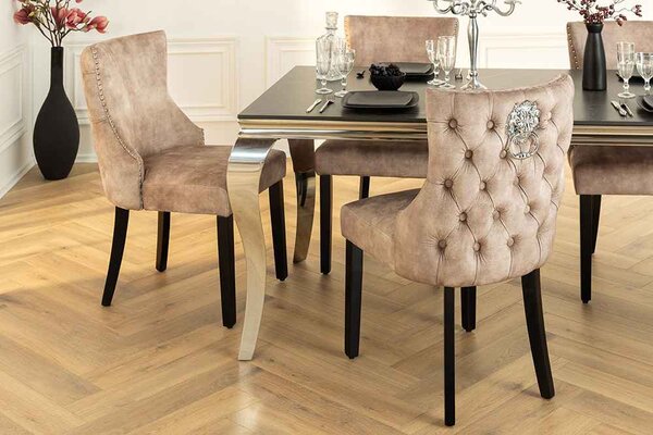 Designová židle Queen II Lví hlava béžový samet